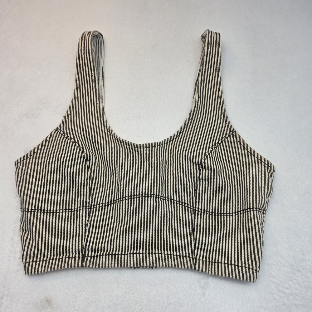 RVCA Zip Crop Tank Top Womens Small Striped Brown Cream Fitted Bralette